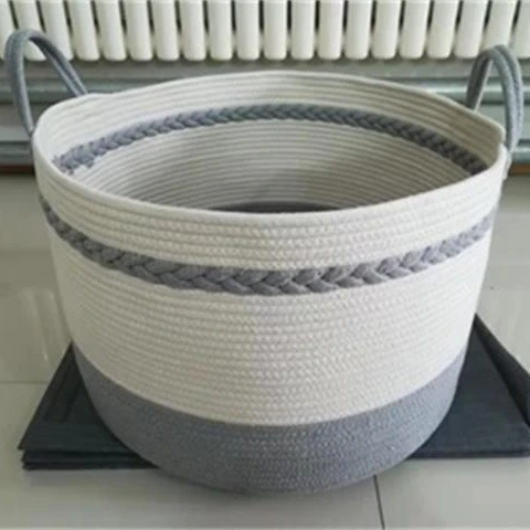 2019 new design hot sale laundry basket  cotton rope storage  basket  braid  basket