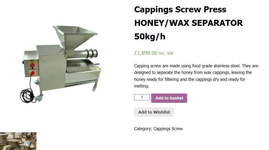 Automatic Stainless Steel Cappings Screw Press Honey/Beeswax Separator