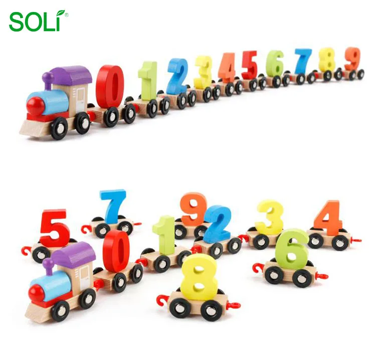 Children building blocks wooden number train toy funny train toy for children