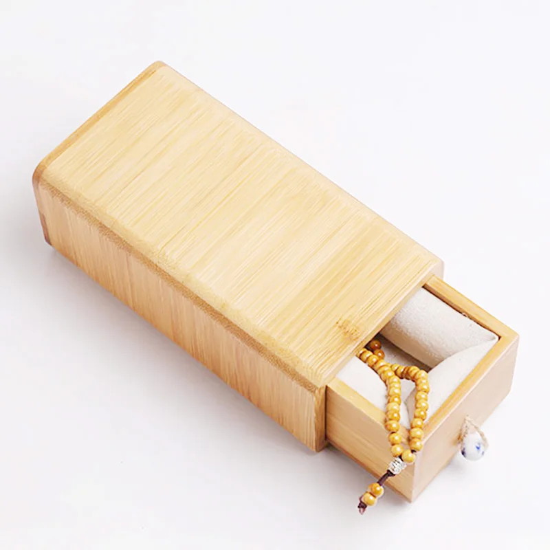 Wholesale high quality custom drawer shape beautiful design lining insert gift box bamboo jewelry package storage wood box