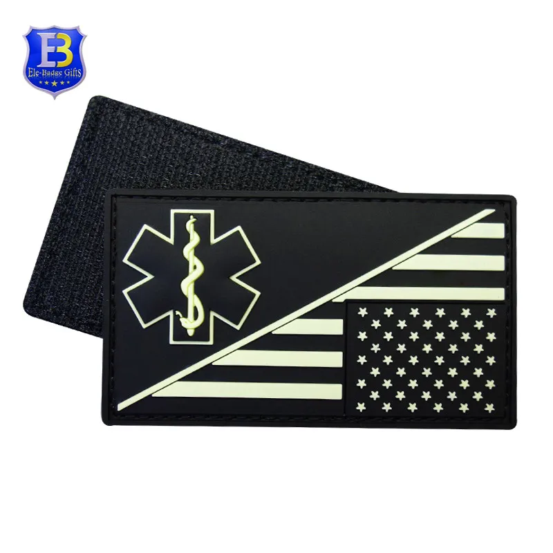 Custom Rubber Wolf Badge Grow In Dark Spinning PVC Logo Patch With Hook And Loop