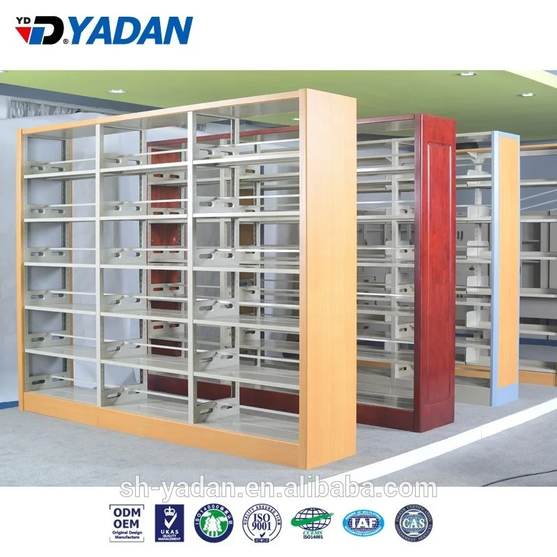 School&Library Metal Book Shelf Furniture OEM style packing with wooden color surface and sturdy knock down structure