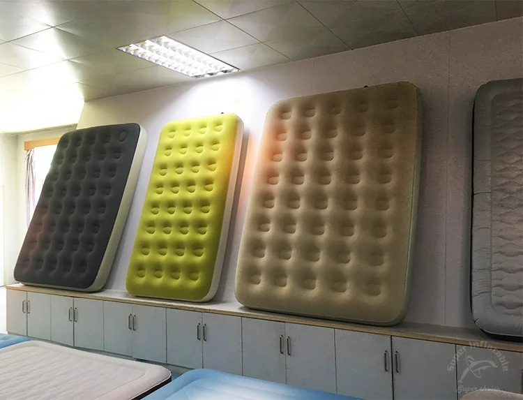 Custom Portable Inflatable Flock Queen Size Air Adult Travel Mattress Bed With Built-in Foot Pump