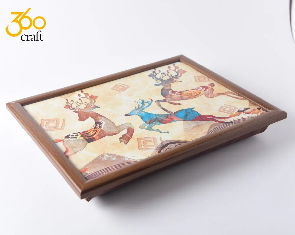 Dinner Printed Food Grade Plastic Craft Breakfast Table Lap Tray with Bean Bag