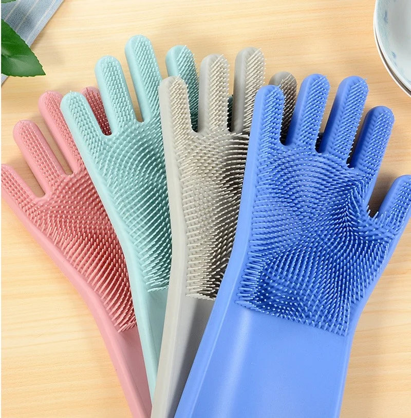 Amazon Hot Sale New Released Reusable Heat Resistant Magic Dish Washing Scrubber Cleaning Food Grade Silicone Gloves One Pair