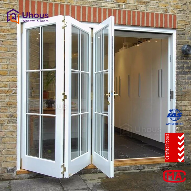 Современный китайский стиль высокое качество двойные стеклянные алюминиевые складные двери ветрозащитные со стальным пластиковым материалом для гостиной