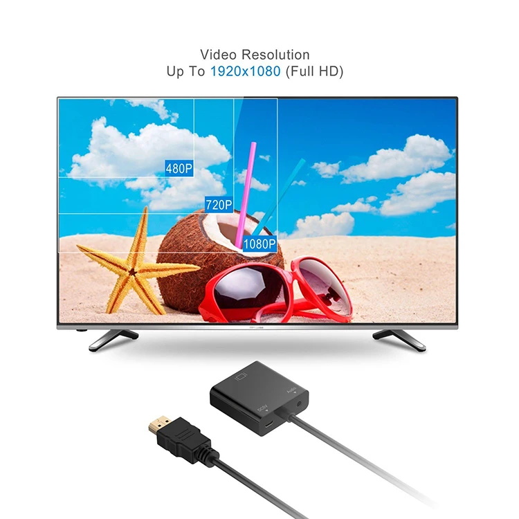 
HDMI to VGA 1080P with Audio Port power port Gold-Plated Active HDMI HDTV to VGA Adapter Converter Male to Female For HDTV 