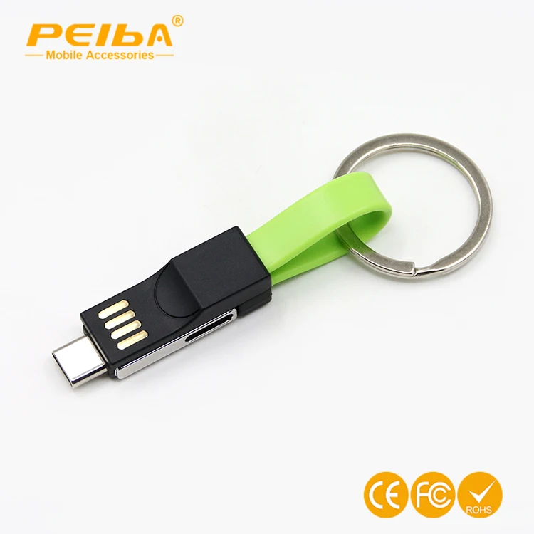 Keyring Charger Cable with USB-A to Micro USB & ISO 3 in 1 charging cable sync cord Magnetic keychain for smartphone