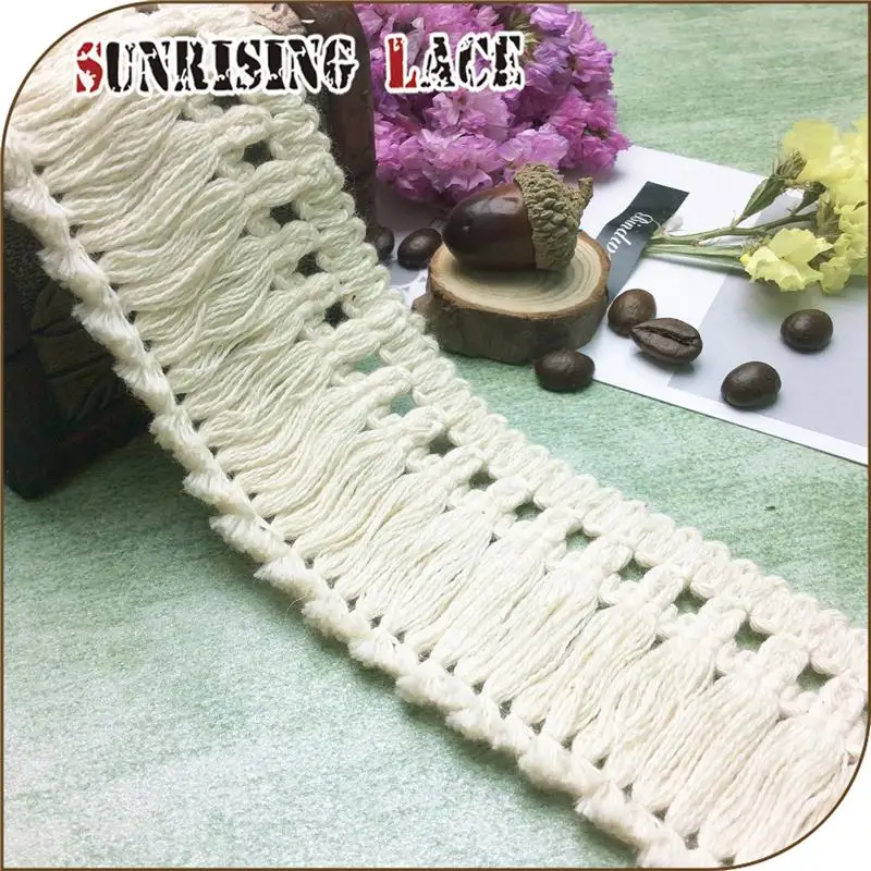 Textile Accessories Red Cotton Long Tassel Fringe Trim For Cushion