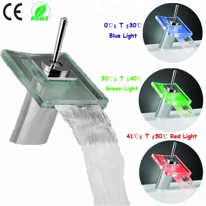 Bathroom Sink Faucet LED Light 3 Colors Changing Offer New Glass Basin Tap to Fit Glass Wash Basin Sink for Hotel Project