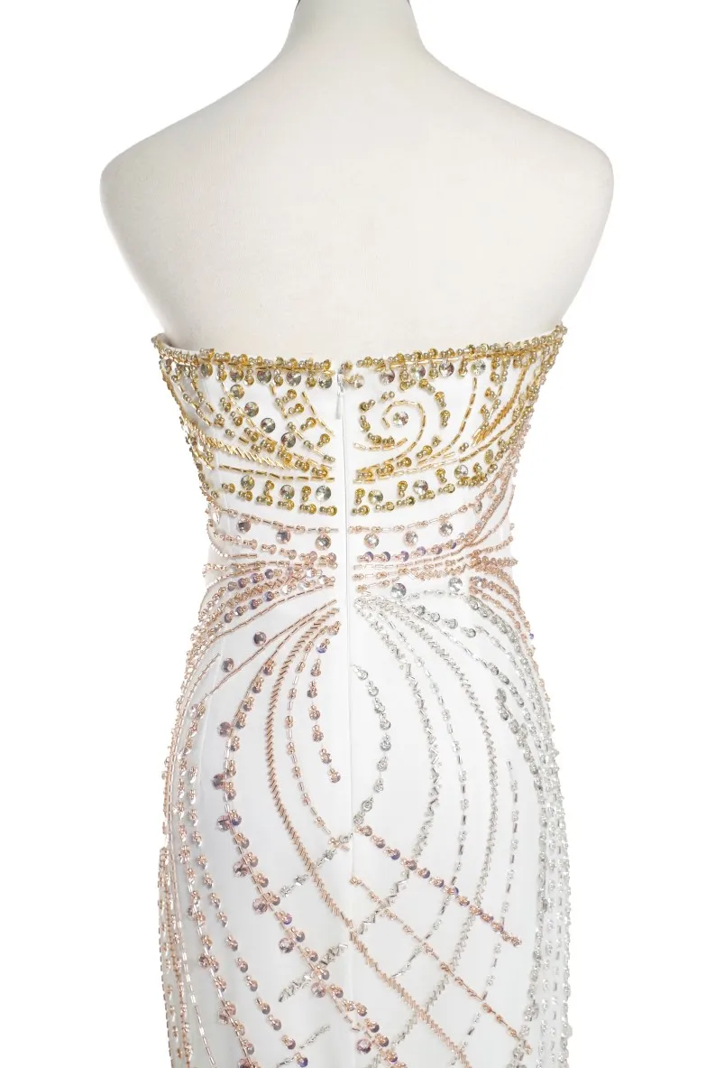 Luxury Beaded Elegant White Mermaid Sweetheart Strapless  Evening Dress