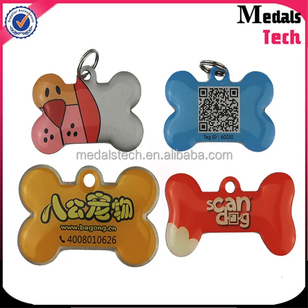Shenzhen medal supplier custom 13.56MHz NFC pet id aluminum dog tag with domed resin