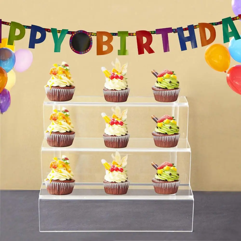 Acrylic Riser Stand Shelf for Amiibo Funko Pop Figure Display, 3 Steps Acrylic Display for Decoration and Organizer