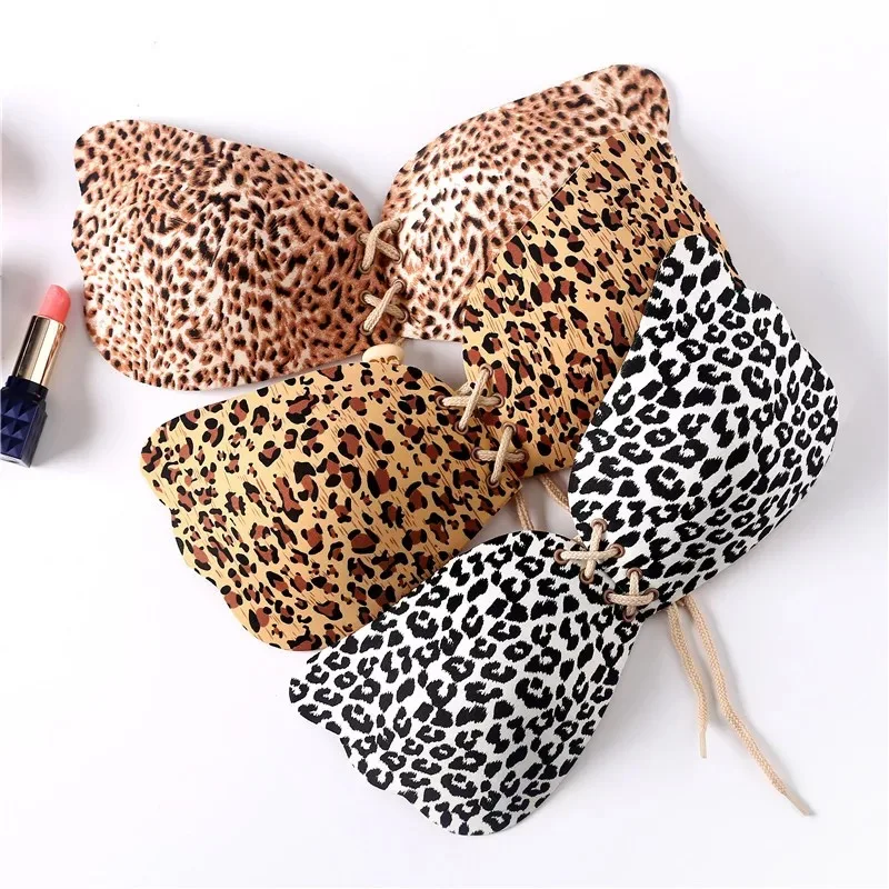 Hot Latest Fashion Strapless Body Shaper Backless Gathering Traceless Sexy Leopard Print Push Up Bra with Bandage