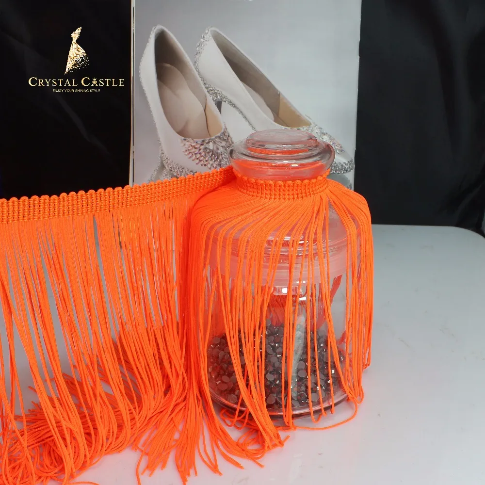 Wholesale high quality 20cm 30cm orange soft curtain 100% polyamide tassel fringe trim for dancing dress