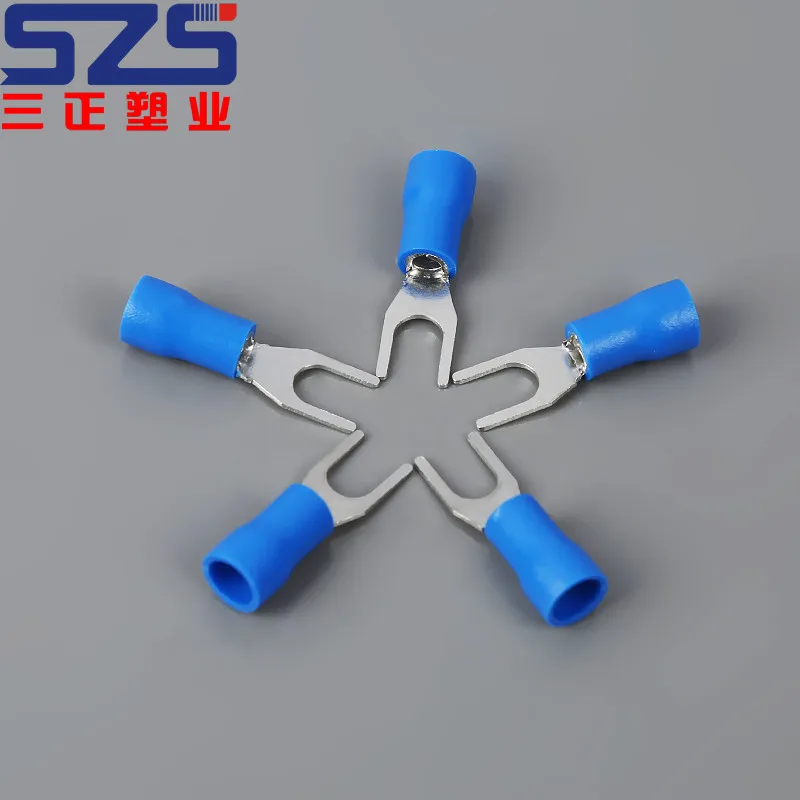 Free samples provided, high quality SV2-3.5S Y type blue color crimp wire butt connectors, insulated spade cable terminals