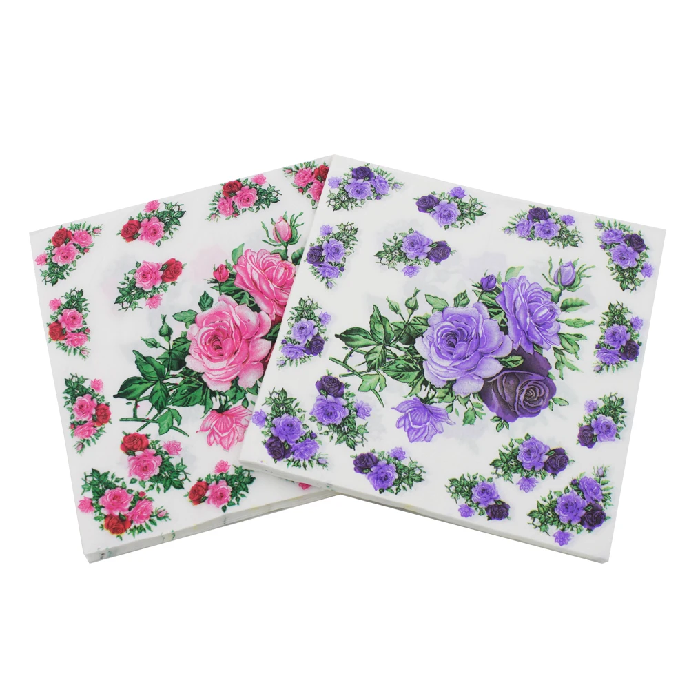 Pink Rose Paper Napkins Floral Festive & Party Tissue Dinner Serviette Guardanapo 33cm*33cm