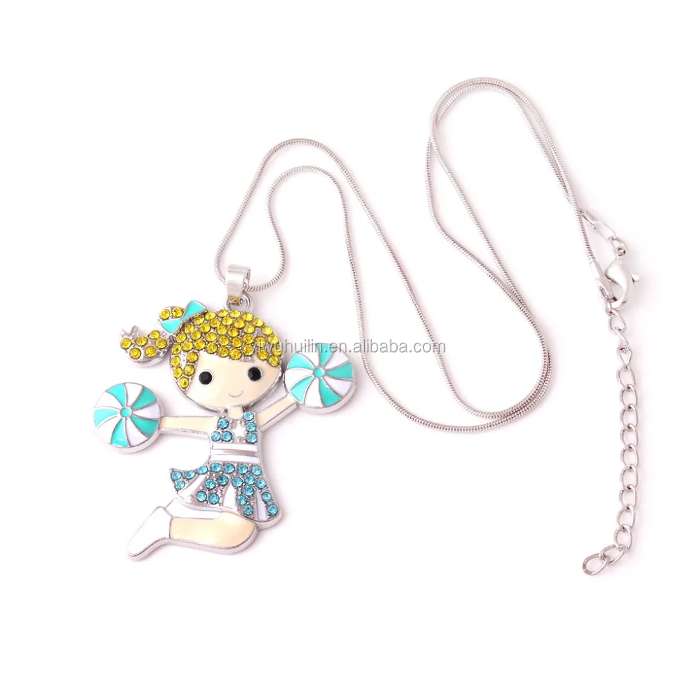 Fashion trends chain colorful Crystal rhinestone cheerleader girls jewellery cheer necklaces for woman