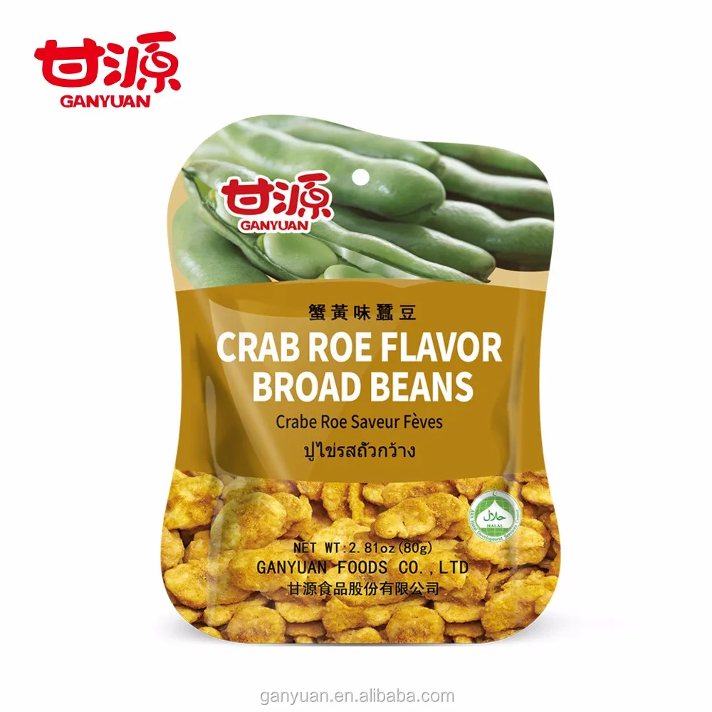 Chinese nutritious coated crab roe flavor broad bean snack food