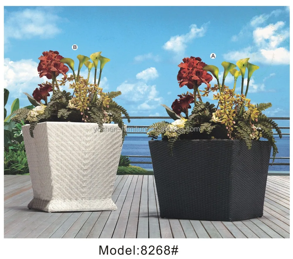 Outdoor hotel resort  office Christmas wicker rattan art decor rectangular  plant container flower pot