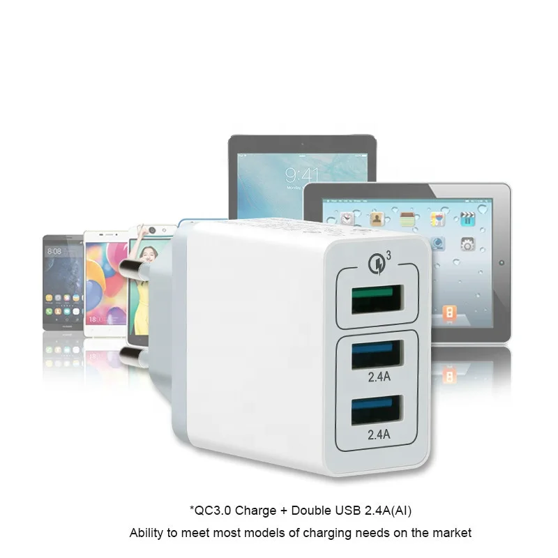 
SUNLINE 2021 new arrivals 30w 3-PORT USB Travel Wall Power Charger AC Adapter 5V 3A with US/UK/EU plug 