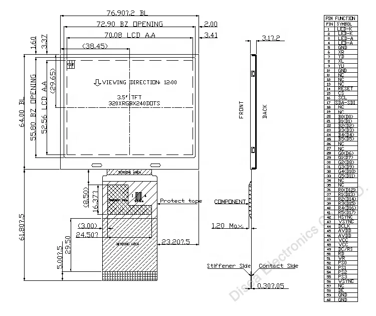 3.5 inch customized 320(RGB) x240 tft lcd display ssd2119 driver IC MCU display panel 3.5 inch tft lcd module