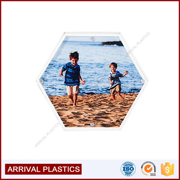 Promotional Gift Hexagon Magnetic Acrylic Picture Photo Blocks Frame Clear Acrylic Magnetic Photo Frame