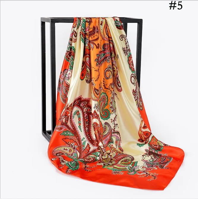 Hot selling cashew hijab spring summer elegant classic printing cashew large square silk scarf  90*90 cm