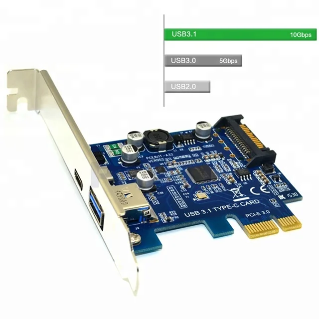PCIe x1 to USB 3.1 converter card 2ports 10G USB 3.1 Type C USB-C Type A Port Add on Expansion Card Adapter for PC Computer