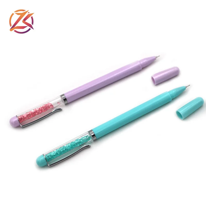 new cheap plastic crystal glitter ball pen with cap crystal gel ink pen with logo