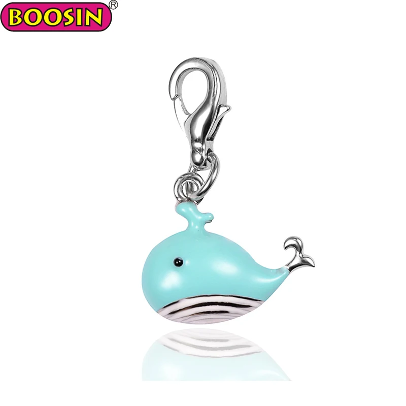 Cute metal blue enamel whale charm animal pendant for purse zipper