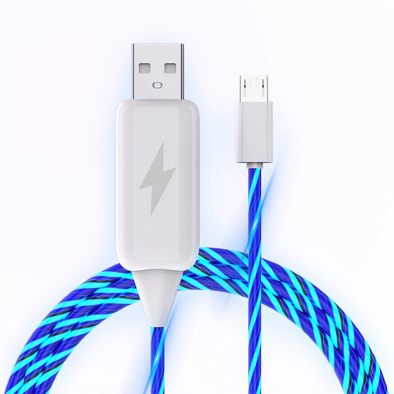 intelligent Android USB C luminous led charger cable mobile phone luminous charging led usb cable with led light