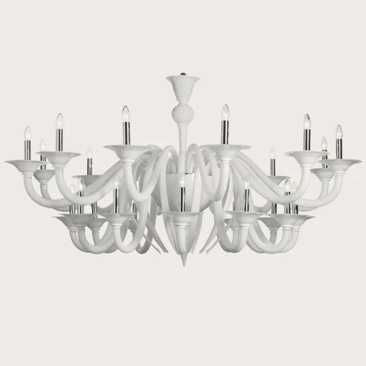 24 lamps white modern hotel lights luxury 3-tiers glass blooming tree chandelier