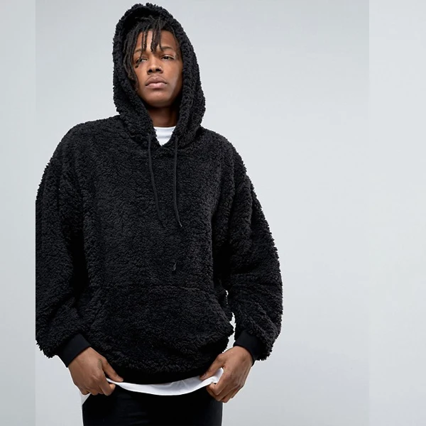 Оптовая продажа, Мужская черная толстовка с капюшоном, меховая флисовая толстовка большого размера