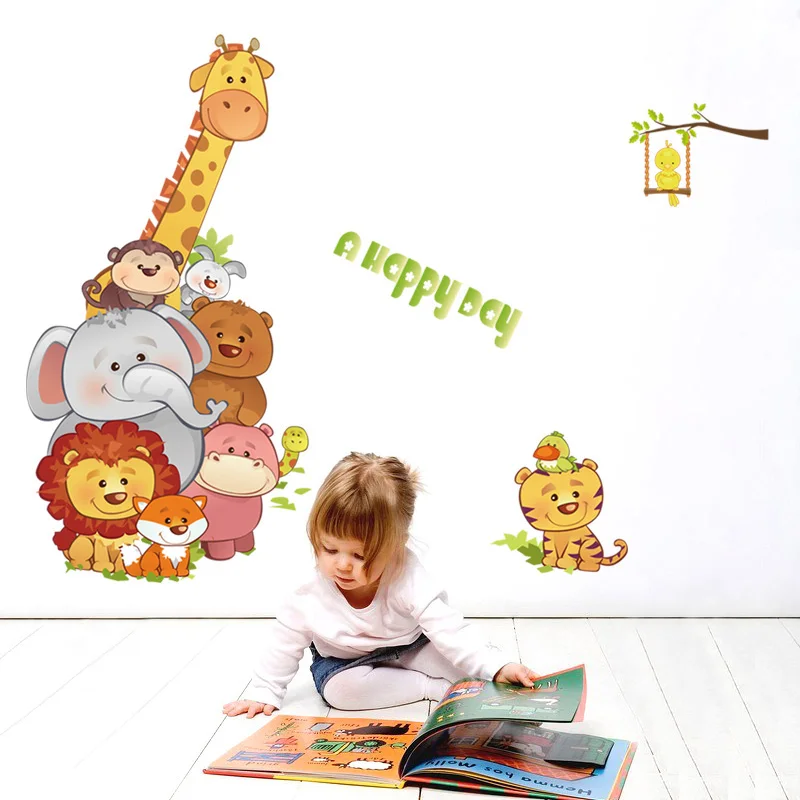 Removable PVC Colorful Animal 3D Kids Sticker Home Decor Background Wall sticker