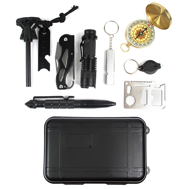 Free sample emergency disaster survival kit with fire starter survival knife and card