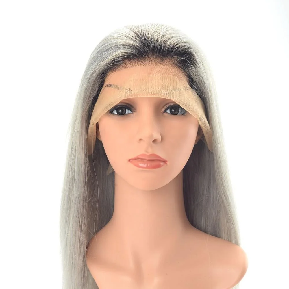 Wholesale Human Gray Color Lace Front Wig Ladies Chinese Remy Straight Hair Wigs