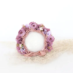 Granden bonnet Knit baby hat Photo props Newborn baby Gril hat Purple bonnet Vintage Flower bonnet cap