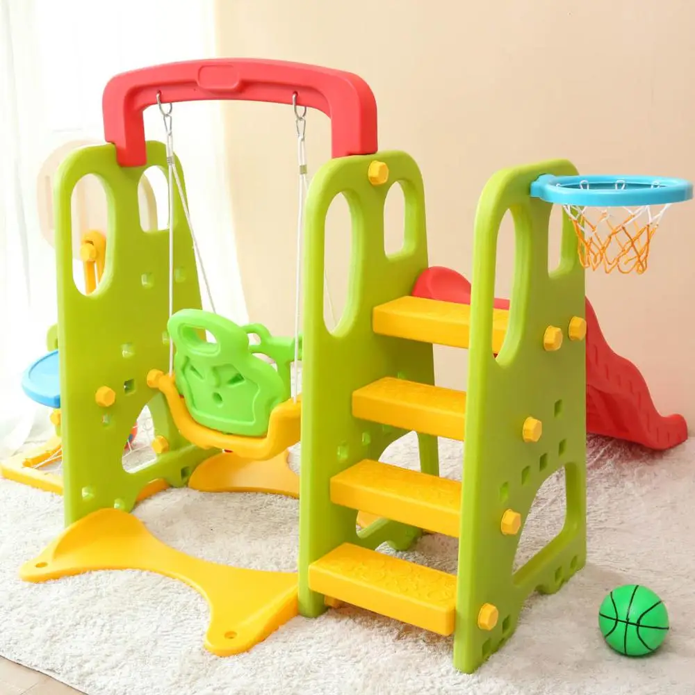 5-in-1:colorful Home use children playgrpund sport toys Kids Slide combination slide & swing & basketball & football