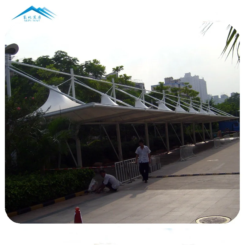 Натяжная мембранная конструкция PVDF, навес для автомобильного парковочного сада