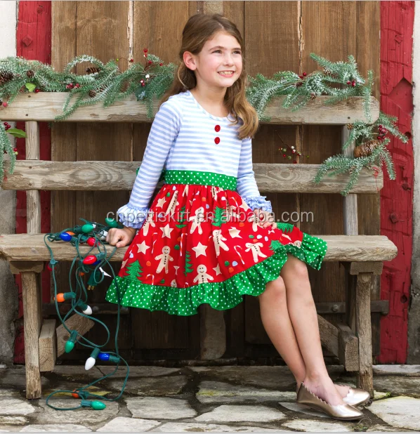 fashion winter Christmas girls cotton nutcracker print dress