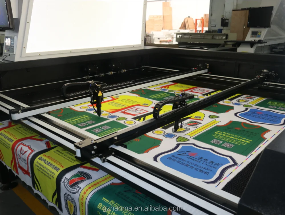 sublimation fabric prints double laser head CCD camera scan/cycling garment factory automatic sportswear cutting machine