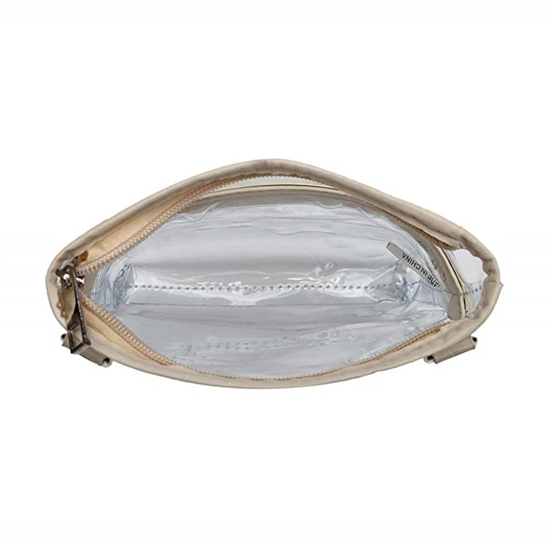 Eco-friendly portable clear pvc vinyl travel makeup cosmetic bag with a strong fabric handle