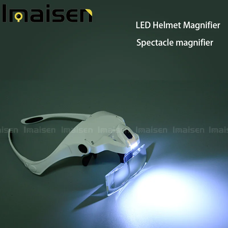 LED Helmet Magnifier with Glasses Bracket  Multiple lens Magnifying Glasses   Interchangeable 5 Pcs Lenses Headband 2LED Head L