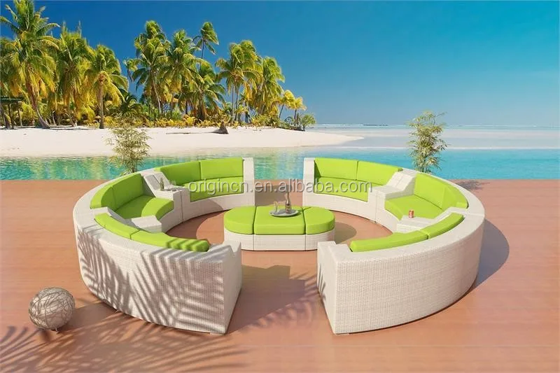 Modern Design 12 Seater Sectional White Outdoor Garden Furniture Large Leisure Ways Rattan Big Round Sofas