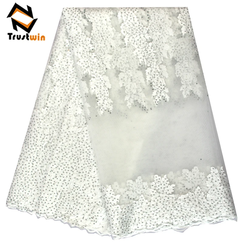 Bridal wedding material white lace with stones tulle fabric 3d lace