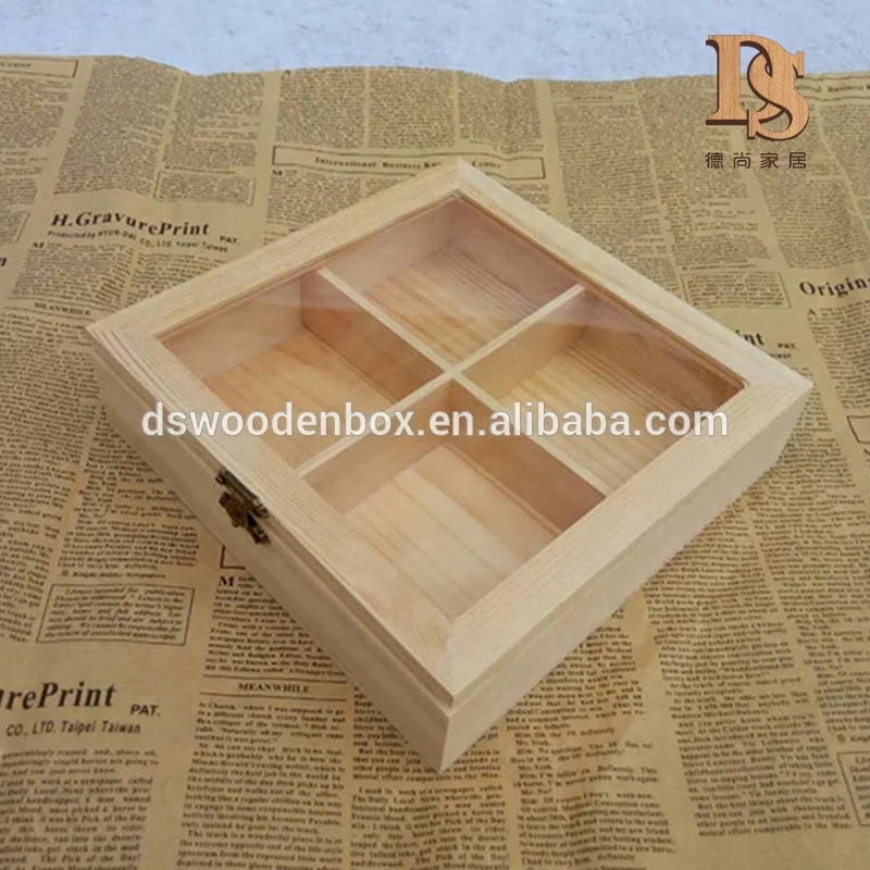 Eeo-Friendly 4 Compartment Gift Display Box Glass Window Wooden Mooncake Box