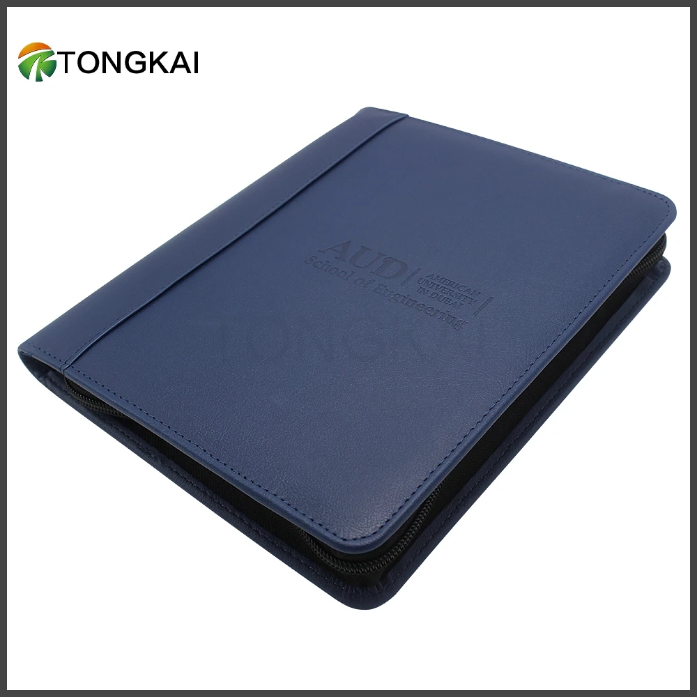 a4 a5 Navy Blue Leather Zipper Folder Organizer Personal Portfolio
