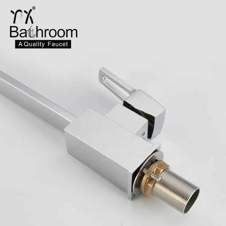 
Kaiping faucet watermark CUPC Swan neck kitchen faucet Flat square column copper chrome single hole kitchen sink faucet 