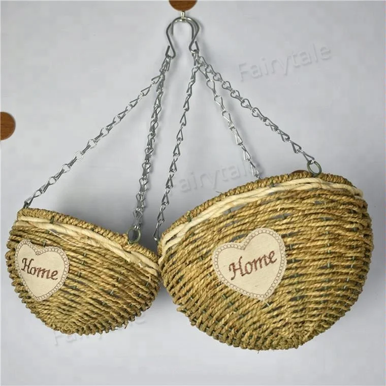 Creative Wholesale Rattan Wicker Straw Weaving Flower Pot Green Radish Hanging Basket